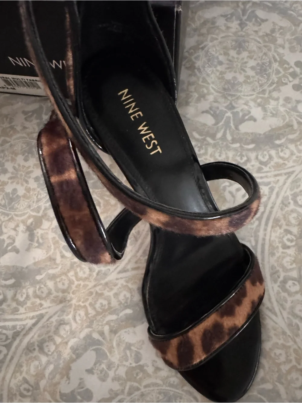 Nine West Black and Brown Leopard Stiletto Strap Sexy heels 👠